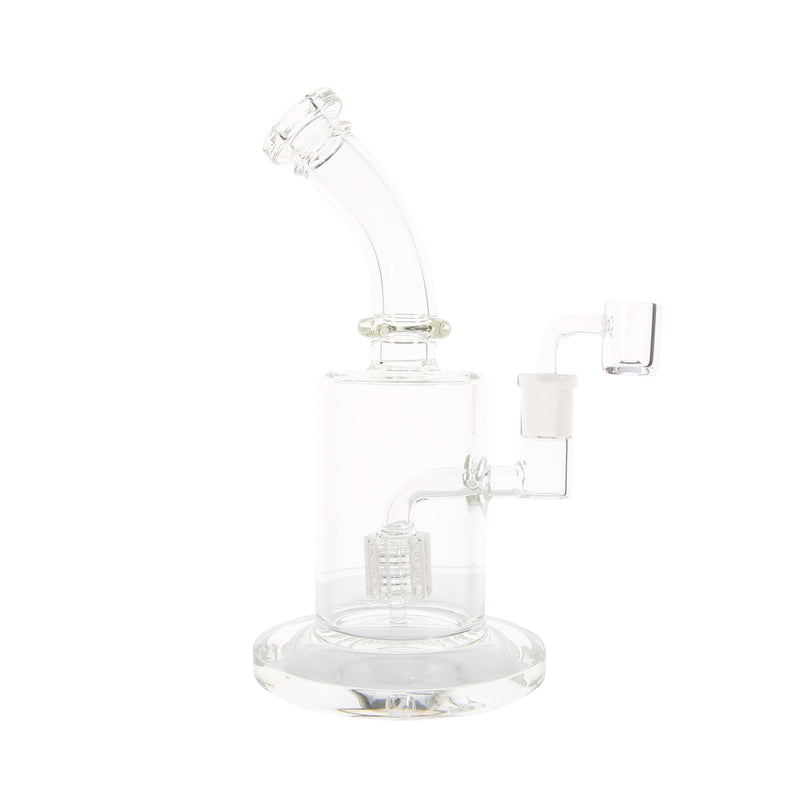 Canned Bent Neck Matrix Dab Rig clear perspective view